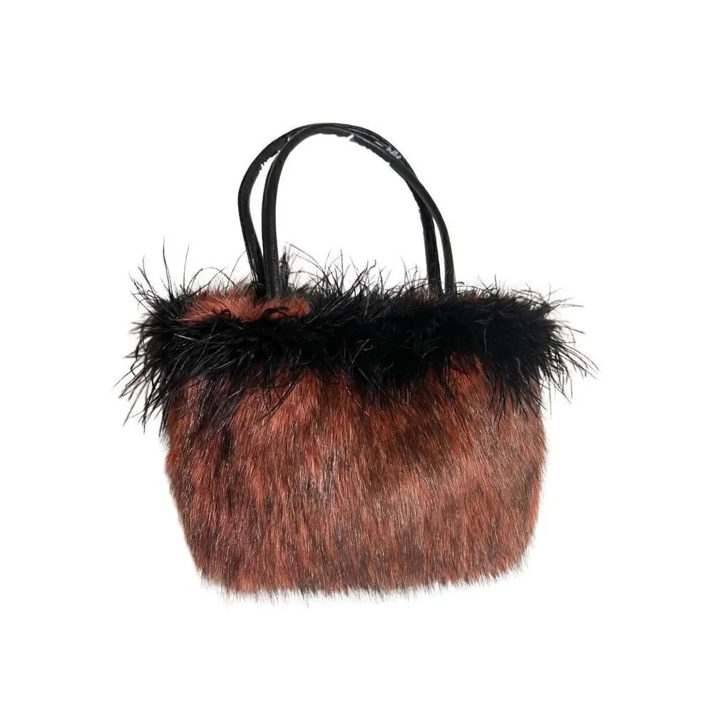 Kurtman Designs Faux Fur Purse Brown Black Double Strap Shoulder Bag